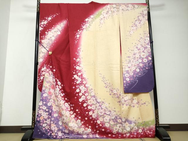 平和屋着物●豪華振袖　流水草花文　暈し染め　金彩　正絹　逸品　DABI2504ud