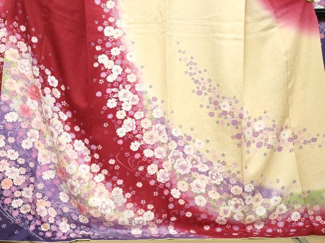 平和屋着物●豪華振袖　流水草花文　暈し染め　金彩　正絹　逸品　DABI2504ud