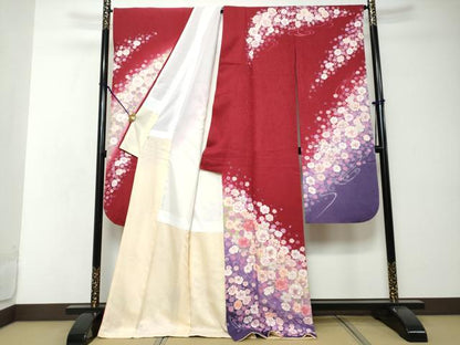 平和屋着物●豪華振袖　流水草花文　暈し染め　金彩　正絹　逸品　DABI2504ud