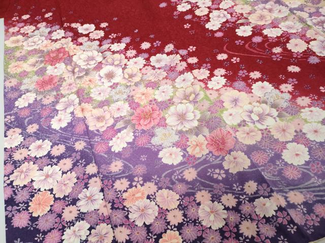 平和屋着物●豪華振袖　流水草花文　暈し染め　金彩　正絹　逸品　DABI2504ud