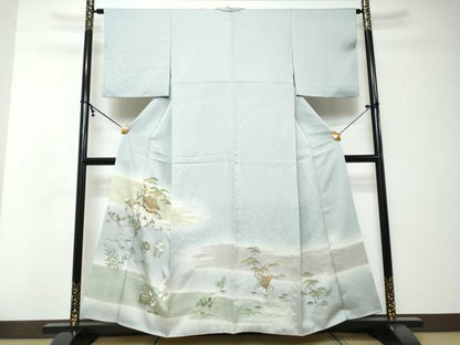 平和屋着物●訪問着　流水風景草花文　暈し染め　金彩　正絹　逸品　DABI2506ud