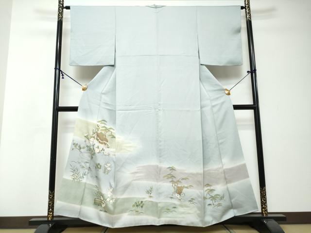 平和屋着物●訪問着　流水風景草花文　暈し染め　金彩　正絹　逸品　DABI2506ud