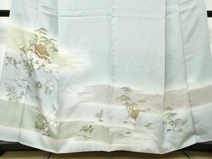 平和屋着物●訪問着　流水風景草花文　暈し染め　金彩　正絹　逸品　DABI2506ud