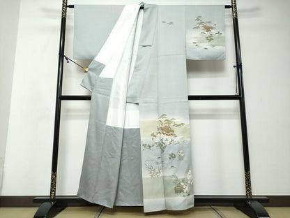 平和屋着物●訪問着　流水風景草花文　暈し染め　金彩　正絹　逸品　DABI2506ud