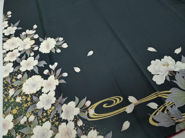 平和屋着物●訪問着　駒刺繍　流水草花文　暈し染め　金彩　正絹　逸品　DABI2507ud