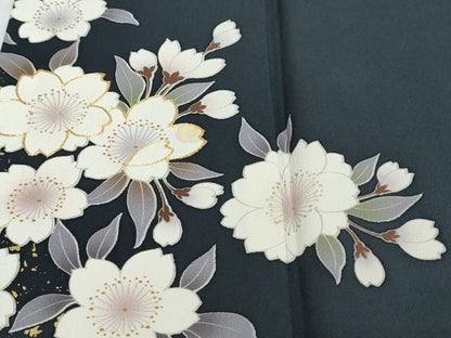 平和屋着物●訪問着　駒刺繍　流水草花文　暈し染め　金彩　正絹　逸品　DABI2507ud