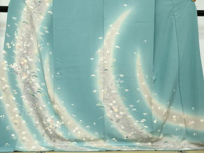 平和屋着物●訪問着　駒刺繍　草花文　暈し染め　ロング丈　正絹　逸品　DABI2508ud