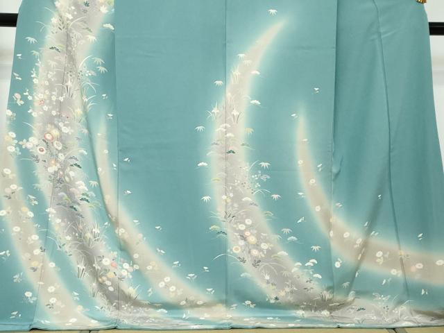 平和屋着物●訪問着　駒刺繍　草花文　暈し染め　ロング丈　正絹　逸品　DABI2508ud