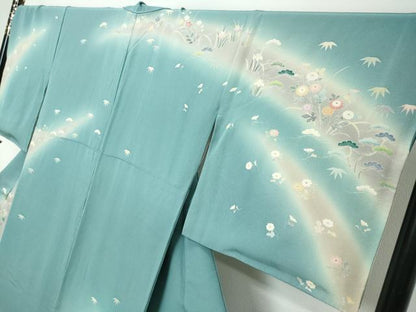 平和屋着物●訪問着　駒刺繍　草花文　暈し染め　ロング丈　正絹　逸品　DABI2508ud