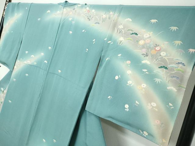 平和屋着物●訪問着　駒刺繍　草花文　暈し染め　ロング丈　正絹　逸品　DABI2508ud