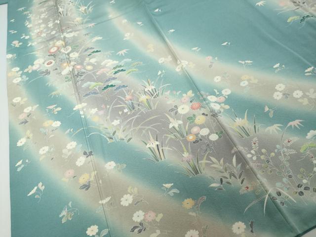 平和屋着物●訪問着　駒刺繍　草花文　暈し染め　ロング丈　正絹　逸品　DABI2508ud