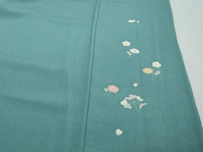 平和屋着物●訪問着　駒刺繍　草花文　暈し染め　ロング丈　正絹　逸品　DABI2508ud