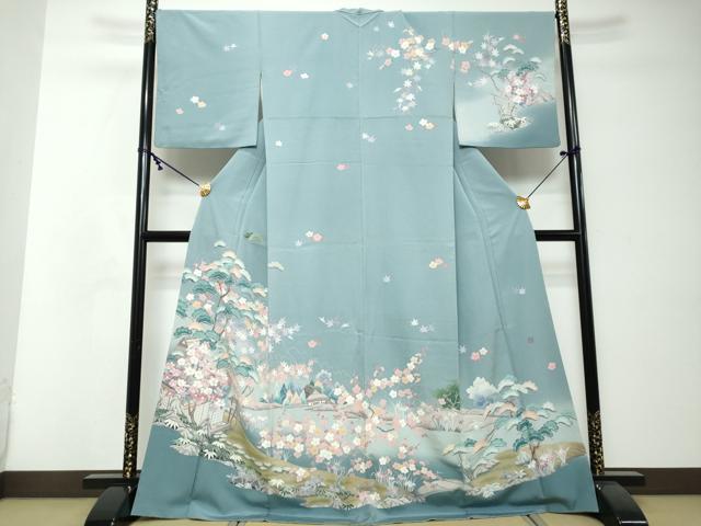 平和屋着物●訪問着　友禅　作家物　風景草花文　正絹　逸品　DABI2509ud
