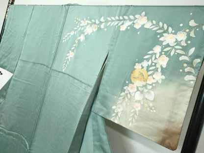 平和屋着物●訪問着　雪輪花蝶文　暈し染め　金彩　ロング丈　正絹　逸品　DABI2511ud