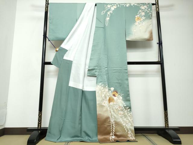 平和屋着物●訪問着　雪輪花蝶文　暈し染め　金彩　ロング丈　正絹　逸品　DABI2511ud
