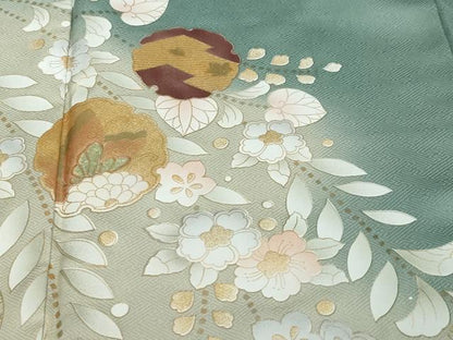 平和屋着物●訪問着　雪輪花蝶文　暈し染め　金彩　ロング丈　正絹　逸品　DABI2511ud
