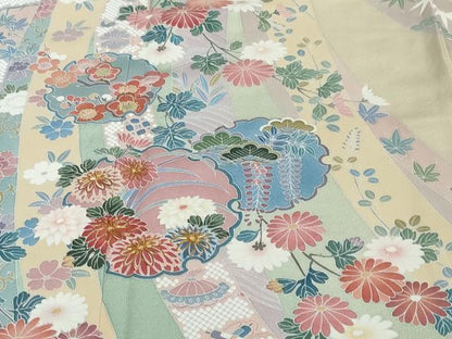 平和屋着物●手描友禅　奥田秀水　訪問着　駒刺繍　雪輪熨斗草花文　暈し染め　正絹　逸品　DABI2514ud