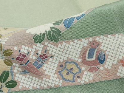 平和屋着物●手描友禅　奥田秀水　訪問着　駒刺繍　雪輪熨斗草花文　暈し染め　正絹　逸品　DABI2514ud