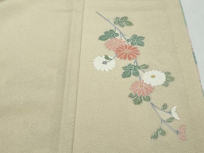 平和屋着物●手描友禅　奥田秀水　訪問着　駒刺繍　雪輪熨斗草花文　暈し染め　正絹　逸品　DABI2514ud