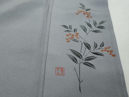 平和屋着物●上質な色無地　作家物　藤鼠色　正絹　逸品　未使用　DABI2516ud