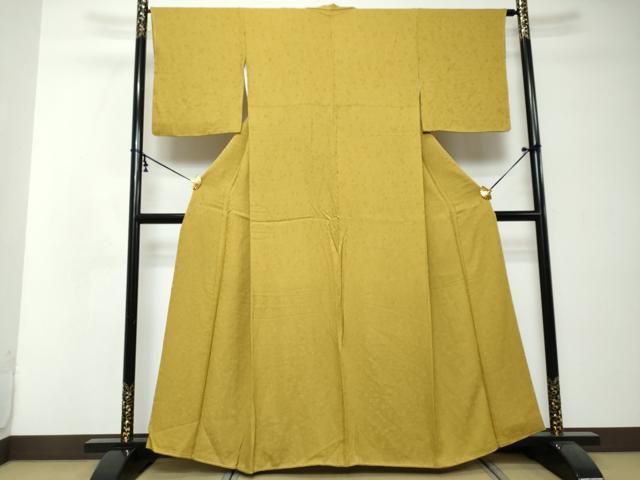 平和屋着物●上質な色無地　舞花地紋　芥子色　正絹　逸品　未使用　DABI2517ud