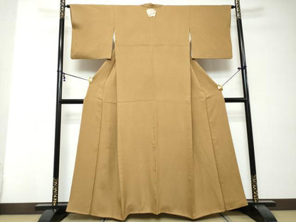 平和屋着物●上質な色無地　舞花地紋　黄橡色　正絹　逸品　DABI2528ud