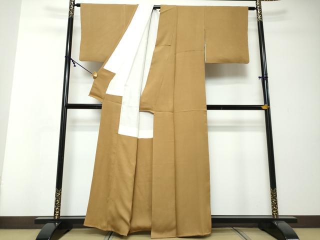 平和屋着物●上質な色無地　舞花地紋　黄橡色　正絹　逸品　DABI2528ud