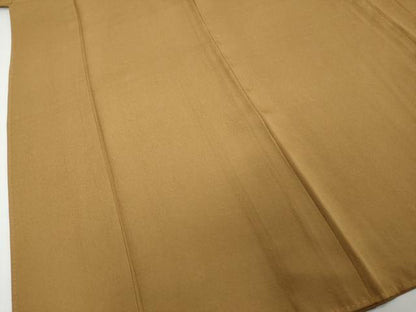 平和屋着物●上質な色無地　舞花地紋　黄橡色　正絹　逸品　DABI2528ud