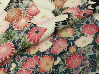 平和屋着物●豪華黒留袖　友禅　流水飛鶴草花文　正絹　逸品　DABI2530ud