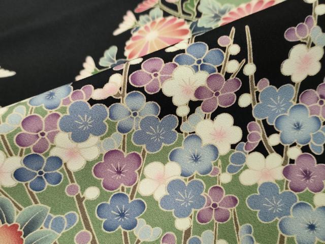 平和屋着物●豪華黒留袖　友禅　流水飛鶴草花文　正絹　逸品　DABI2530ud