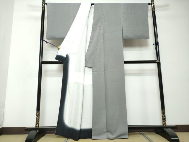 平和屋着物●江戸小紋　万筋　黒色×薄鈍色　正絹　逸品　DABI2533ud