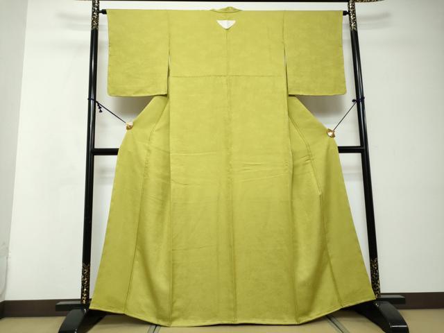 平和屋着物●上質な色無地　霞地紋　抹茶色　正絹　逸品　未使用　DABI2536ud