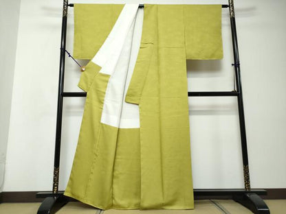 平和屋着物●上質な色無地　霞地紋　抹茶色　正絹　逸品　未使用　DABI2536ud
