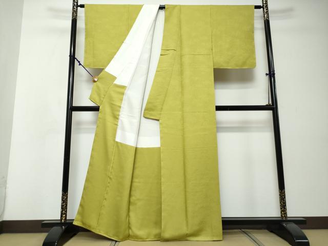 平和屋着物●上質な色無地　霞地紋　抹茶色　正絹　逸品　未使用　DABI2536ud