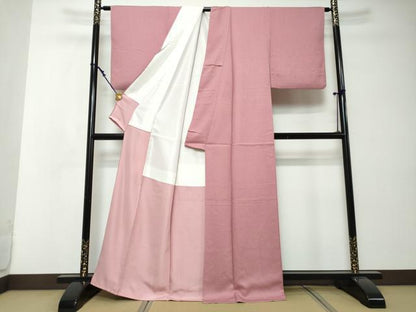 平和屋着物●上質な色無地　霞地紋　桃花色　正絹　逸品　DABI2538ud