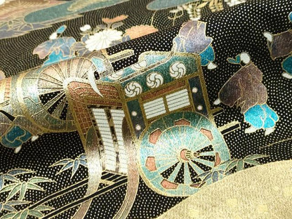 平和屋着物●豪華黒留袖　御所車人物風景文　金彩　友記本金箔　正絹　逸品　DABI2540ud