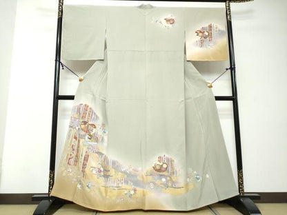 平和屋着物●訪問着　宝尽くし花鳥文　暈し染め　金彩　正絹　逸品　DABI2543ud