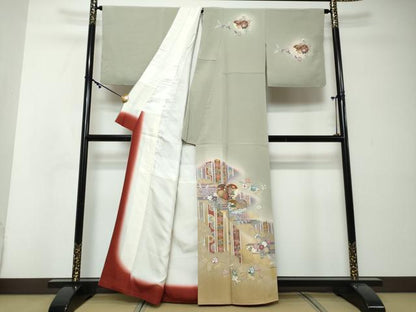平和屋着物●訪問着　宝尽くし花鳥文　暈し染め　金彩　正絹　逸品　DABI2543ud