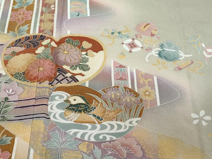平和屋着物●訪問着　宝尽くし花鳥文　暈し染め　金彩　正絹　逸品　DABI2543ud