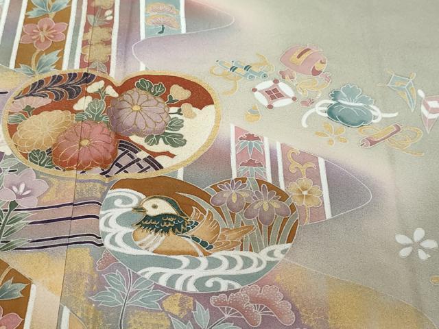平和屋着物●訪問着　宝尽くし花鳥文　暈し染め　金彩　正絹　逸品　DABI2543ud