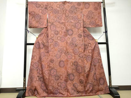 平和屋着物●上質な小紋　更紗花鳥絵皿文　正絹　逸品　DABI2544ud