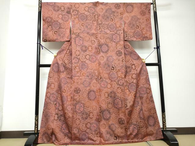 平和屋着物●上質な小紋　更紗花鳥絵皿文　正絹　逸品　DABI2544ud