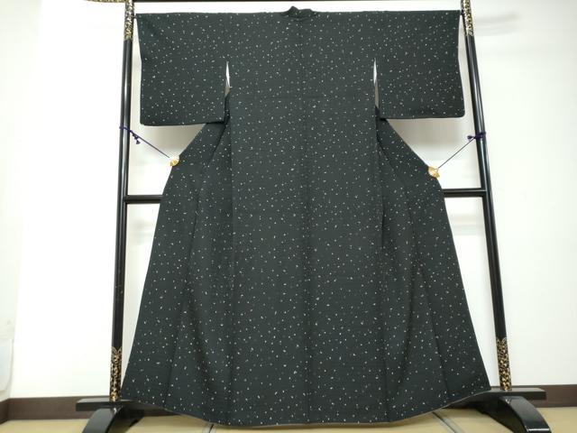 平和屋着物●上質な小紋　箔散らし文　黒地　正絹　逸品　DABI2545ud