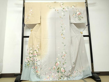 平和屋着物●訪問着　友禅　作家物　草花文　暈し染め　正絹　逸品　DABI2549ud