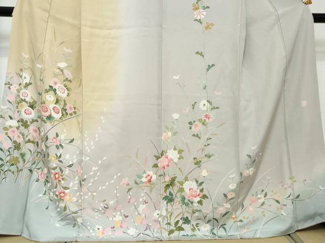 平和屋着物●訪問着　友禅　作家物　草花文　暈し染め　正絹　逸品　DABI2549ud