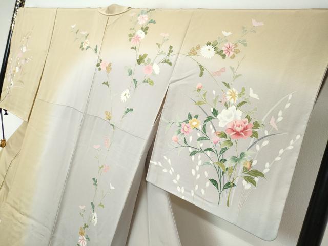 平和屋着物●訪問着　友禅　作家物　草花文　暈し染め　正絹　逸品　DABI2549ud