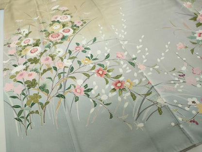 平和屋着物●訪問着　友禅　作家物　草花文　暈し染め　正絹　逸品　DABI2549ud