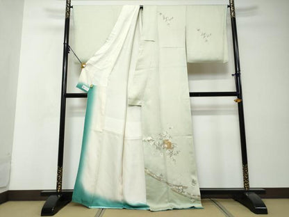 平和屋着物●訪問着　駒刺繍　貝桶草花文　暈し染め　金銀彩　やまと誂製　正絹　逸品　DABI2550ud