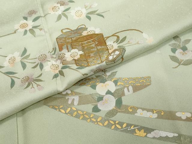 平和屋着物●訪問着　駒刺繍　貝桶草花文　暈し染め　金銀彩　やまと誂製　正絹　逸品　DABI2550ud