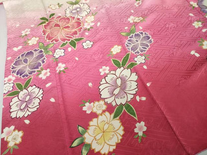 平和屋着物●豪華振袖　駒刺繍　舞花文　暈し染め　金彩　正絹　逸品　DABI2552ud